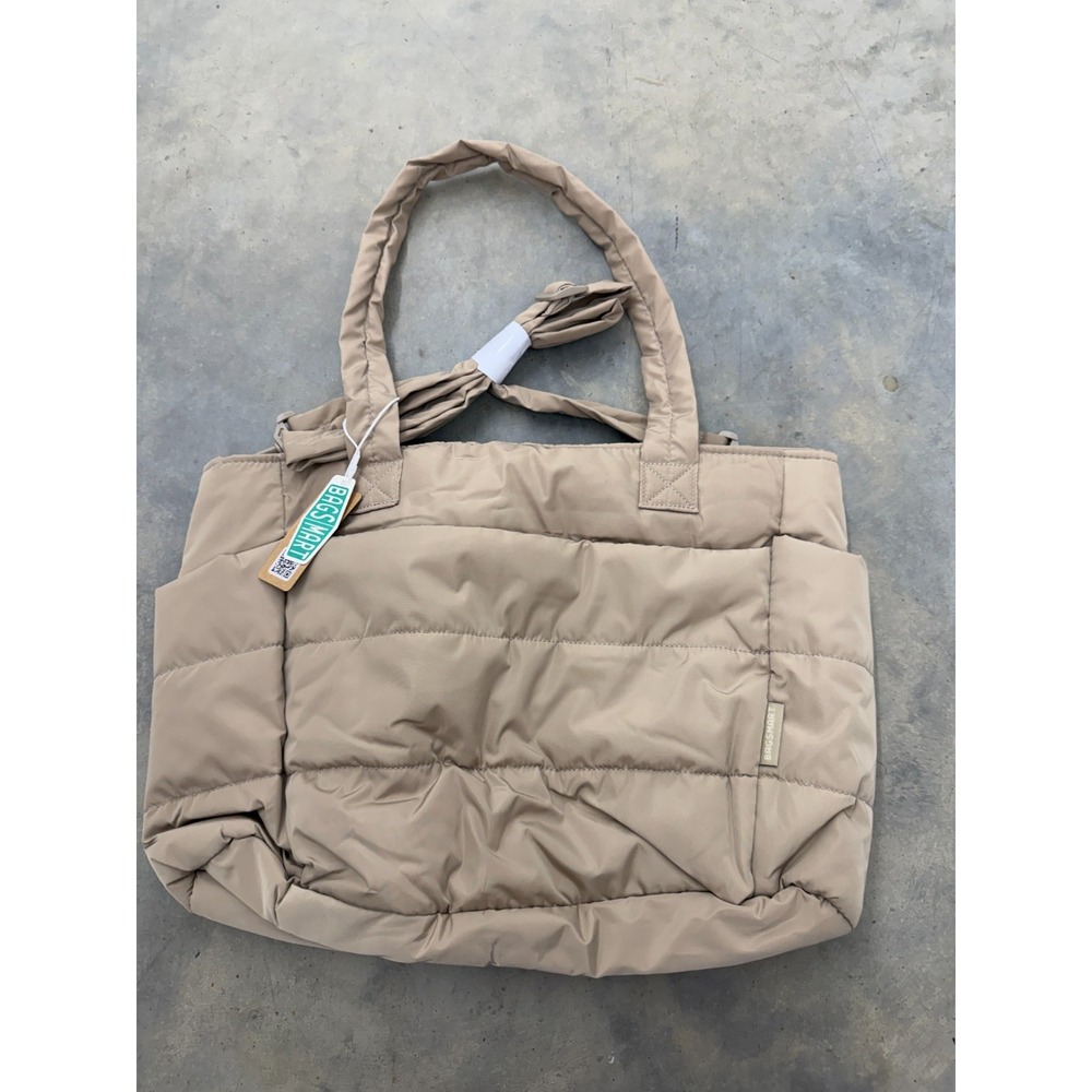 Bagsmart Puffy Tote Bag Womens Beige Quilted Shoulder Strap Lightweight Handbag